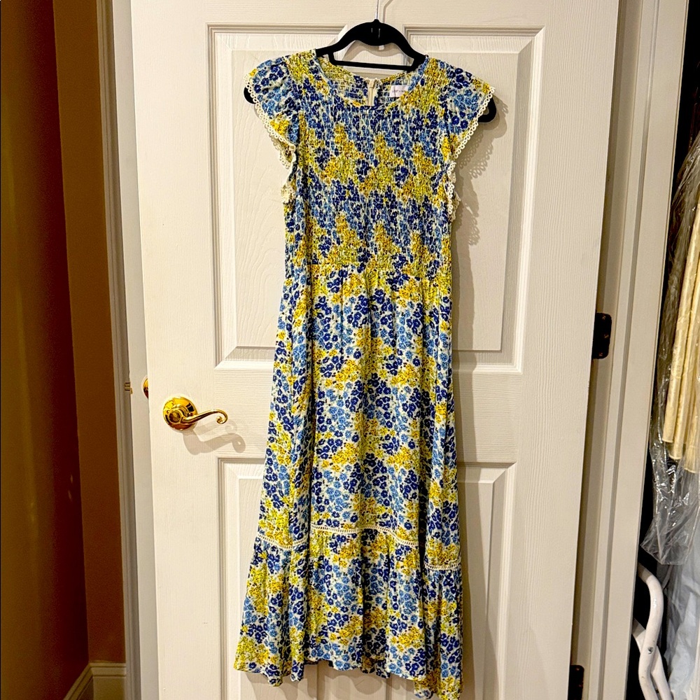 Lost + Wander Blue and Yellow Floral Maxi Dress